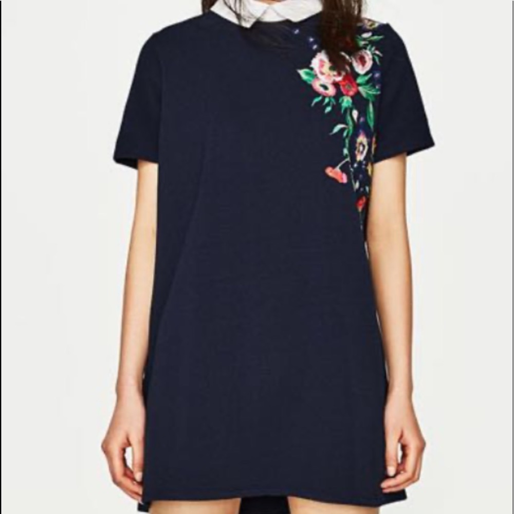 Zara Trafaluc Embroidered Collared Dress